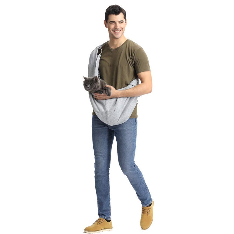 CUBY Dog and Cat Sling Carrier - Hands Free Reversible Pet Papoose Bag - Soft Pouch and Tote Design - Suitable for Puppy, Small Dogs Cats Outdoor (Grey, Adjust Strap 1.0) - Image 2